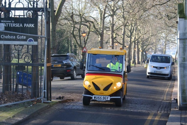 Cyclopath in motion on road in Battersea