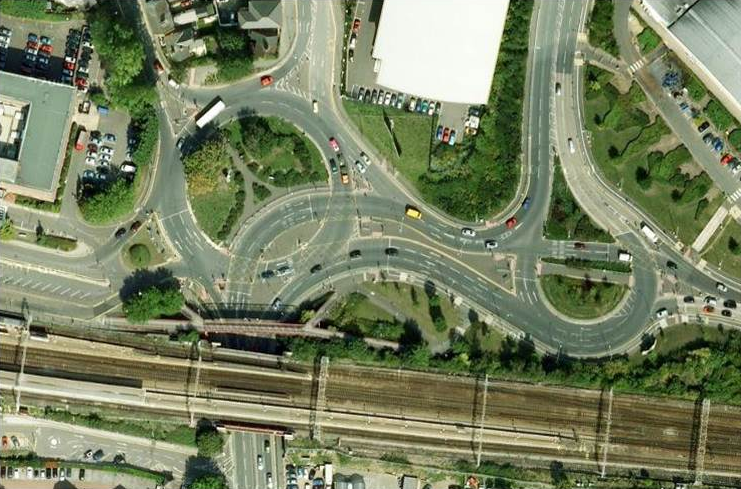 Birds eye view of highway junction in USA
